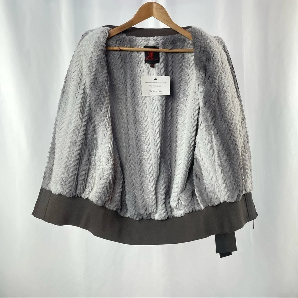 NWT A by Adrienne Landau‎ Faux Fur Reversible Bomber Jacket in Grey Size XS